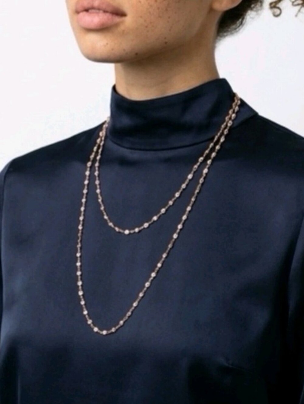 Alainn CZ Gold Tone Opera Necklace  Bezel Set Crystal Station Chain Layering